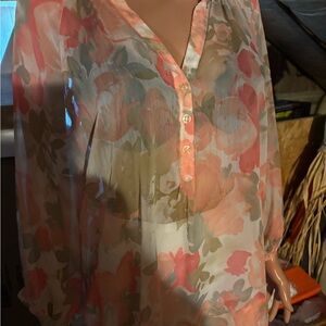 Ladies New York & Company Floral Blouse Multi Colored Size M
